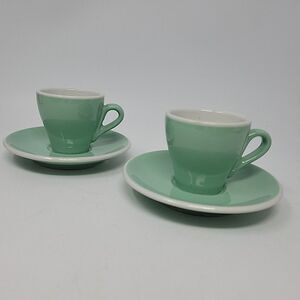 Vintage ACF Italy Set Of 2 Cappuccino Coffee Cups & Saucers Seafoam Green/ White